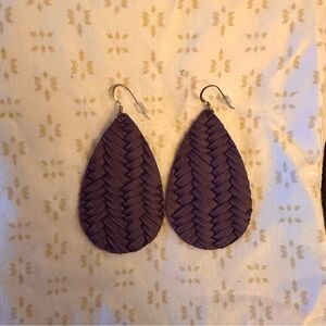 EUC Nickel & Suede Teardrop leather earrings